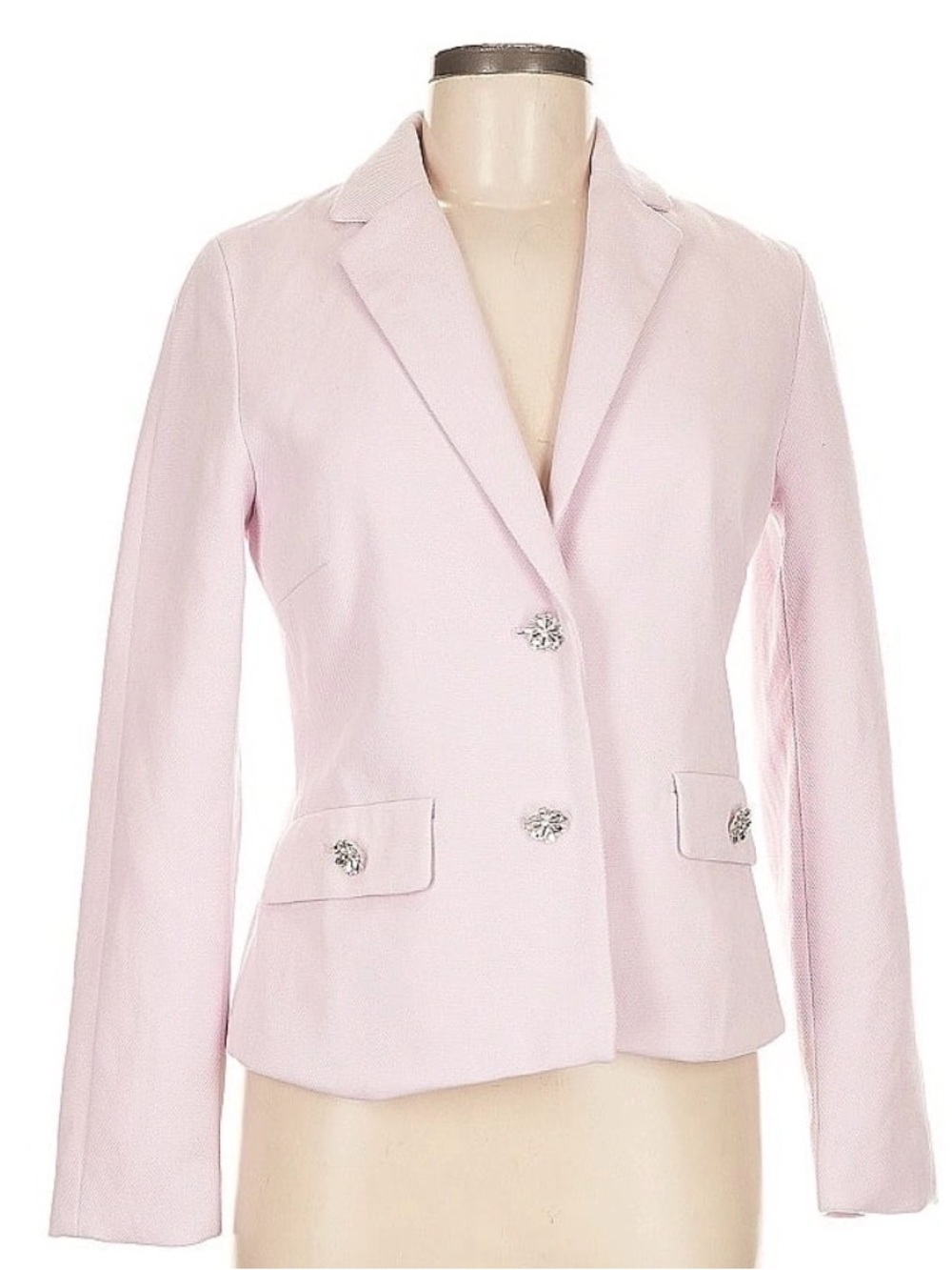 Zara Pale Pink Crystal-Button Tailored Blazer